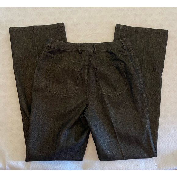 St. John Collection Wide Leg Black Dark Wash Jeans W/ Gold Shimmer Sz 8 Reg $248 - Picture 6 of 10